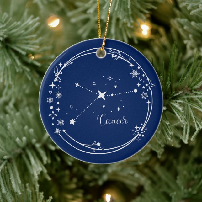 Adorno De Cerámica Navidades Nombre personalizado Cáncer Zodiac Blue  (Árbol)