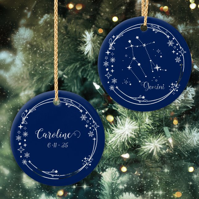 Adorno De Cerámica Navidades Nombre personalizado Gemini Zodiac Blue  (Subido por el creador)