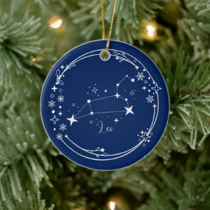 Adorno De Cerámica Navidades Nombre personalizado Leo Zodiac Blue Siv