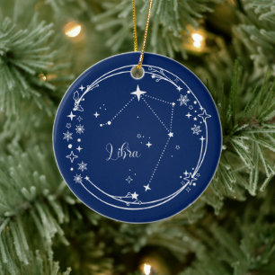 Adorno De Cerámica Navidades Nombre personalizado Libra Zodiac Blue S