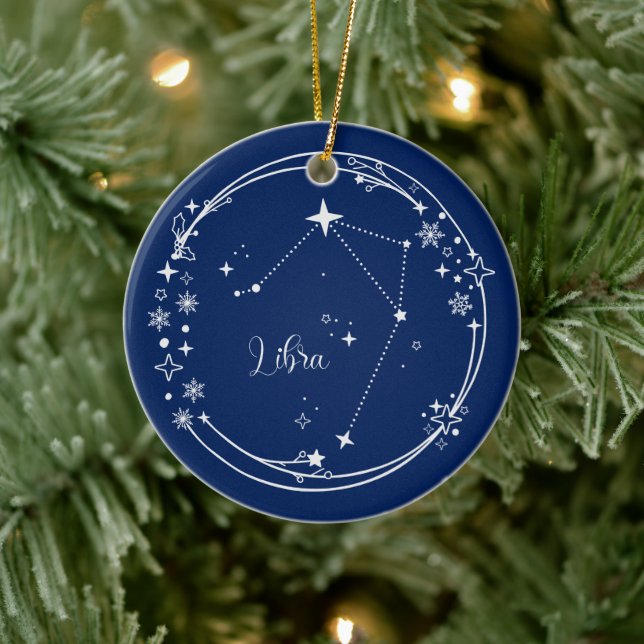 Adorno De Cerámica Navidades Nombre personalizado Libra Zodiac Blue S (Árbol)