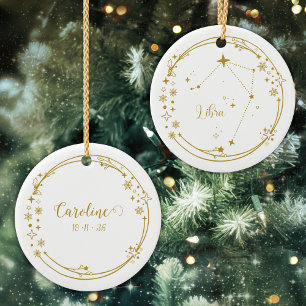 Adorno De Cerámica Navidades Nombre personalizado Libra Zodiac Rótulo