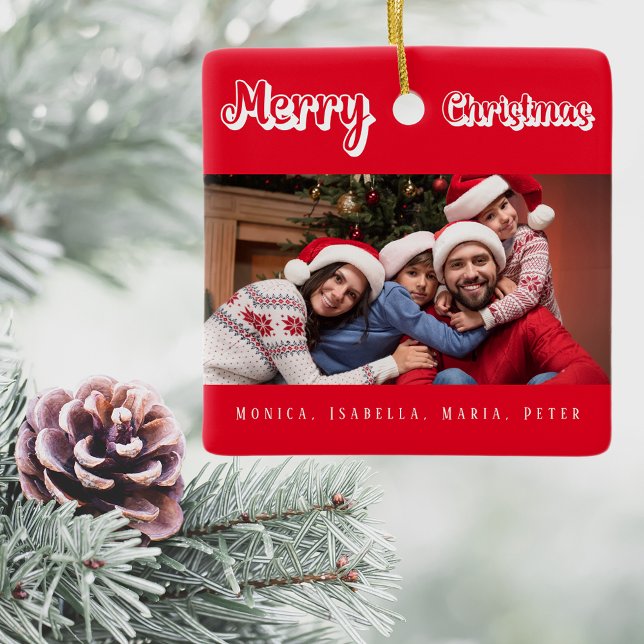 Adorno De Cerámica Navidades nombres de fotos familiares rojas modern (Subido por el creador)