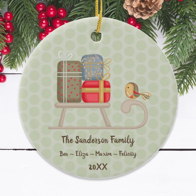 Adorno De Cerámica Navidades nórdicos personalizados (Cute Personalized Nordic Christmas Sled Christmas Ornament
)
