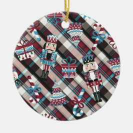Adorno De Cerámica Navidades Nutcracker Plaid Blue Burgundy
