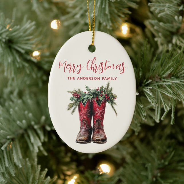 Adorno De Cerámica Navidades occidentales Cowboy Boots Personalizado  (Árbol)