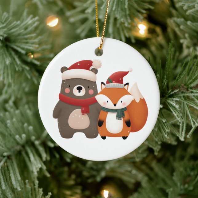 Adorno De Cerámica Navidades/Oso blanco invernal y Fox (Árbol)