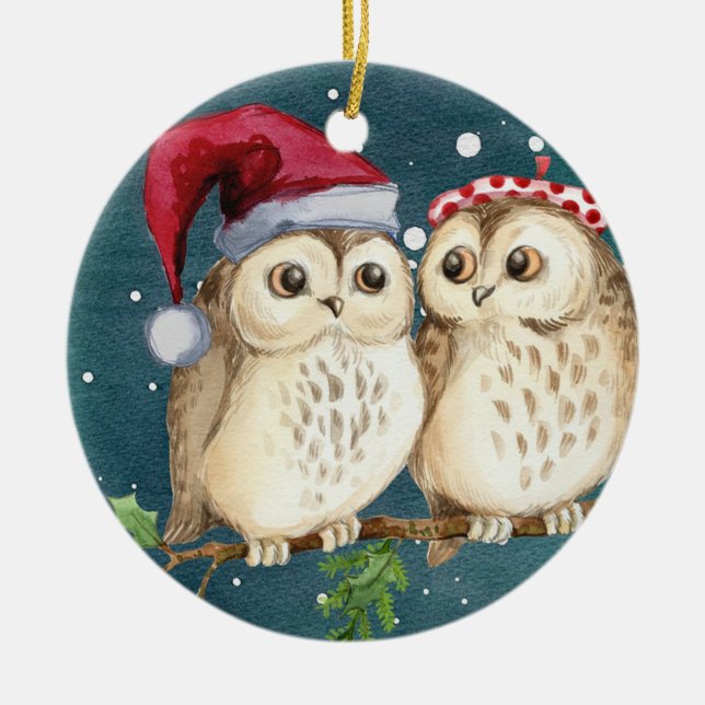 Adorno De Cerámica Navidades Owls (Frente)