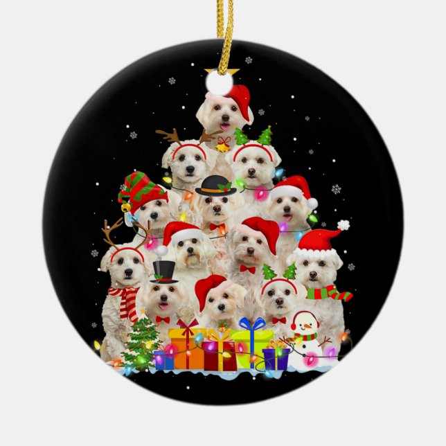 Adorno De Cerámica Navidades Pajama Maltés Árbol Navidad Regalos Perr (Frente)