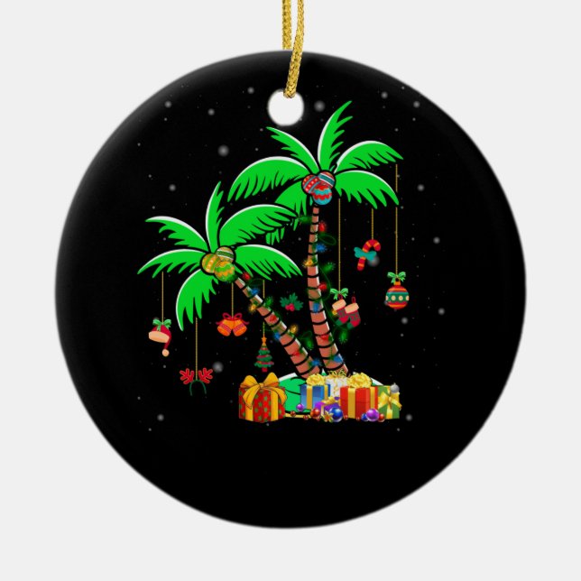 Adorno De Cerámica Navidades Palm Tree Xmas Tropical Coconut Luces (Frente)