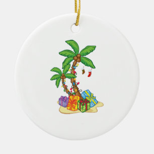 Adorno De Cerámica Navidades Palm Tree Xmas Tropical Coconut Luces