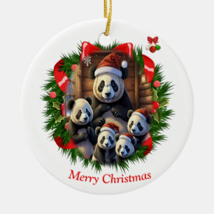 Adorno De Cerámica Navidades Panda Bear