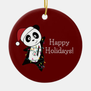 Adorno De Cerámica Navidades Panda Nieve Animales De Invierno Pandas