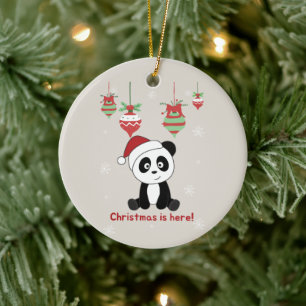 Adorno De Cerámica Navidades Panda Nieve Animales De Invierno Pandas