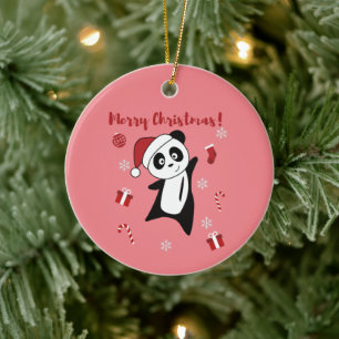 Adorno De Cerámica Navidades Panda Nieve Animales De Invierno Pandas