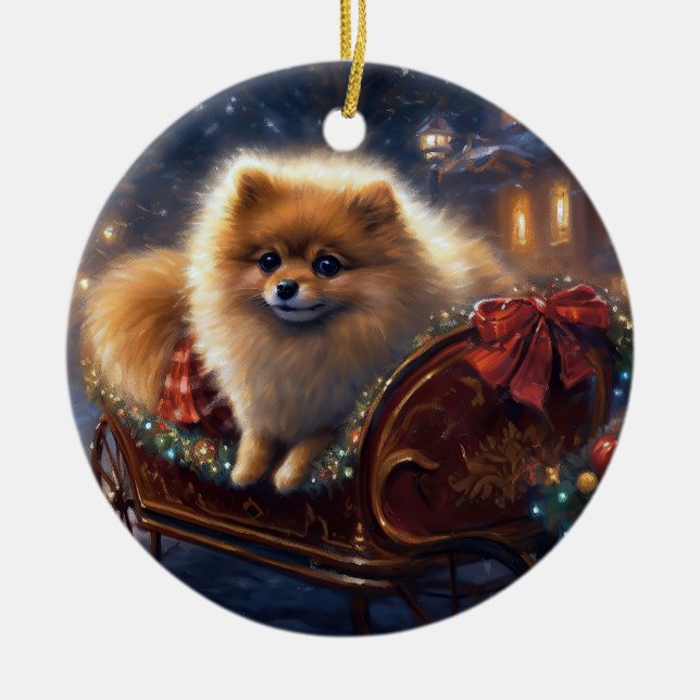 Adorno De Cerámica Navidades panomeranos en temporada festiva cepilla (Frente)