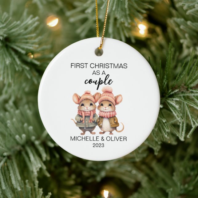 Adorno De Cerámica Navidades Pareja de ratón personalizada (Árbol)