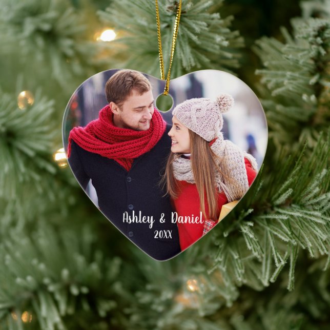 Adorno De Cerámica Navidades Pareja Foto Red Heart Snow Back (Árbol)