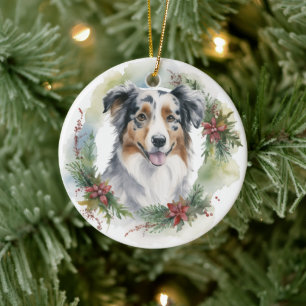 Adorno De Cerámica Navidades pastores australianos de crêt Wreath
