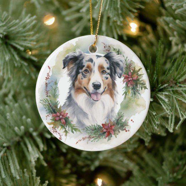 Adorno De Cerámica Navidades pastores australianos de crêt Wreath (Árbol)