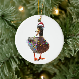 Adorno De Cerámica Navidades pato con gorra y luces