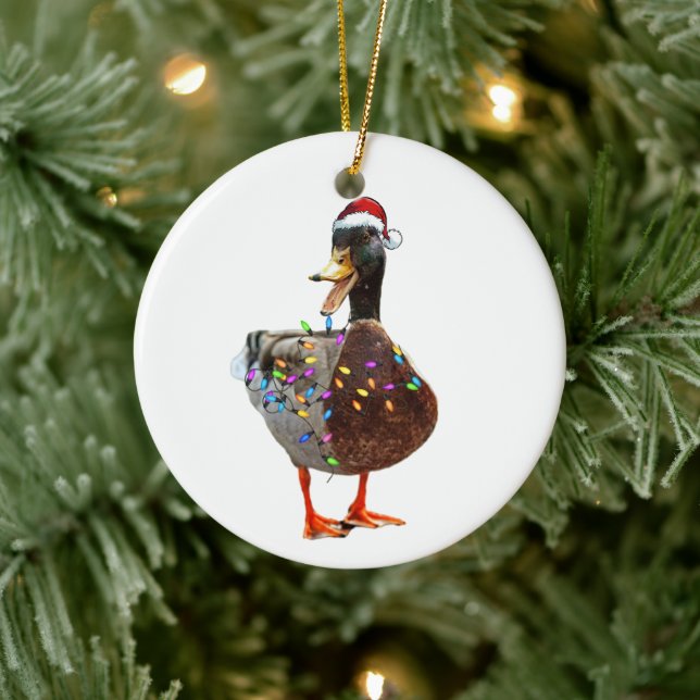 Adorno De Cerámica Navidades pato con gorra y luces (Árbol)