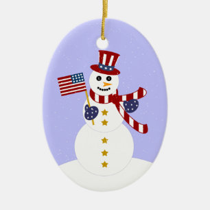 Adorno De Cerámica Navidades patriotas de Snowman compiten con un ado