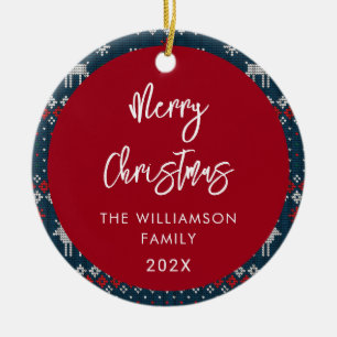 Adorno De Cerámica Navidades Patrón de punto Familia Nórdica festiva