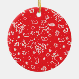 Adorno De Cerámica navidades, patrón sobre fondo rojo, doodle