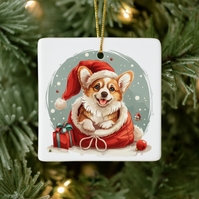 Adorno De Cerámica Navidades Pembroke Welsh Corgi Puppy (Árbol)