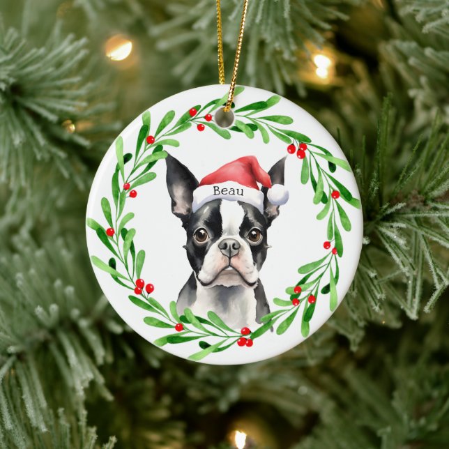 Adorno De Cerámica Navidades Perro Boston Terrier Mascota de vacacion (Árbol)