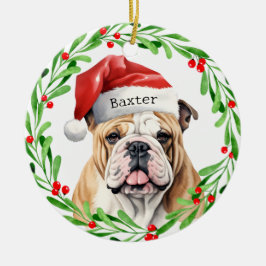 Adorno De Cerámica Navidades Perro Bulldog inglés Raza Santa Festivid