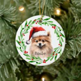 Adorno De Cerámica Navidades Perro Mascota de vacaciones de Pomerania