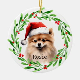 Adorno De Cerámica Navidades Perro Mascota de vacaciones de Pomerania