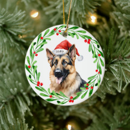 Adorno De Cerámica Navidades Perro Pastor Alemán Pastor Santa