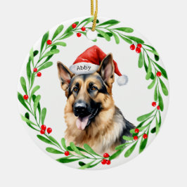 Adorno De Cerámica Navidades Perro Pastor Alemán Pastor Santa