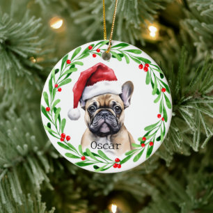 Adorno De Cerámica Navidades Perro Tan Frenchie Bulldog Mascota franc