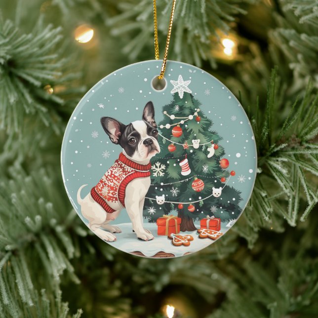 Adorno De Cerámica Navidades Perro Terrier de Boston (Árbol)