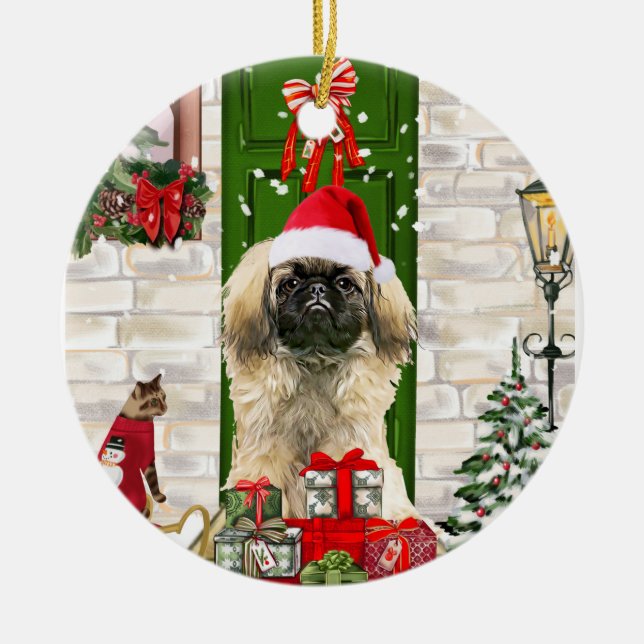 Adorno De Cerámica Navidades Perros de Pekín (Frente)
