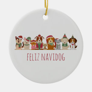 Adorno De Cerámica Navidades perros Feliz Navidog