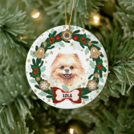 Adorno De Cerámica Navidades Perros Pomerania Cookie Wreath