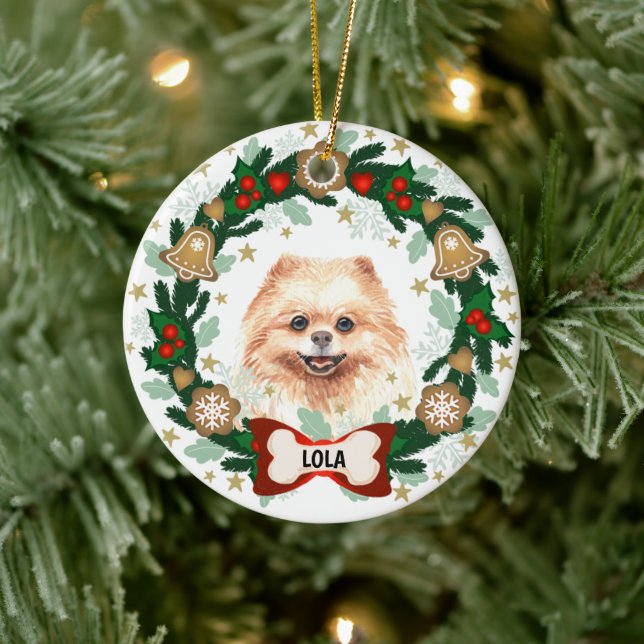 Adorno De Cerámica Navidades Perros Pomerania Cookie Wreath (Árbol)