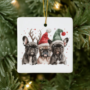 Adorno De Cerámica Navidades Perros renos Bulldoges franceses