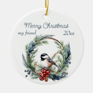 Adorno De Cerámica Navidades Personalizado amigo Chickadee Bird Wreat
