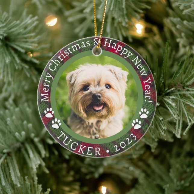 Adorno De Cerámica Navidades Personalizado Mascota Foto Nombre Año Or (Árbol)