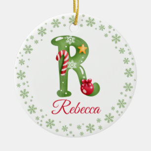 Adorno De Cerámica Navidades Personalizado Monograma inicial Familia