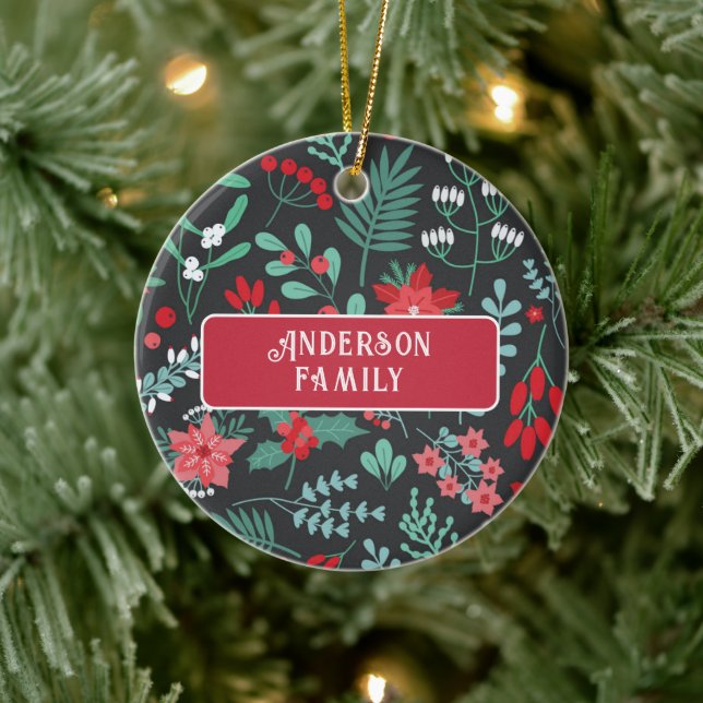 Adorno De Cerámica Navidades personalizado nombre de familia patrón d (Árbol)