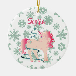 Adorno De Cerámica Navidades personalizado unicornio cute Chica creen