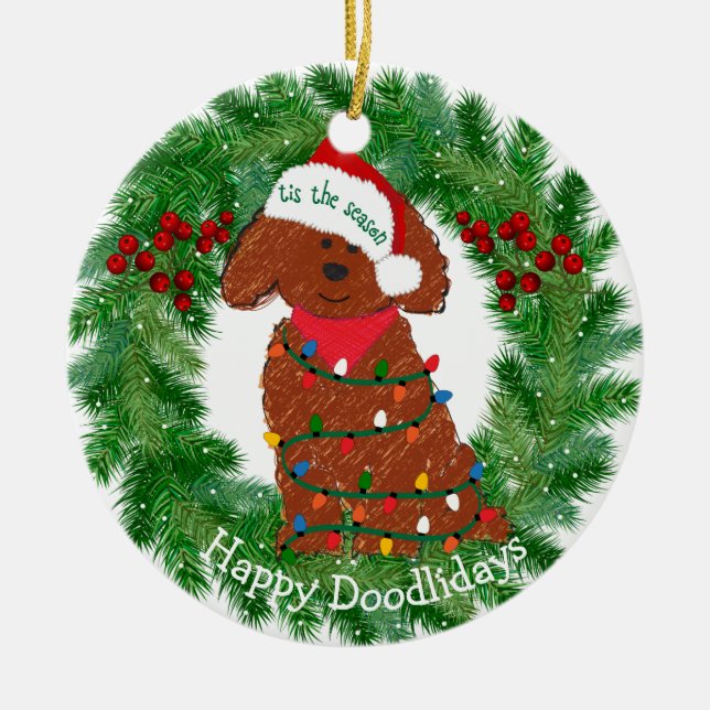 Adorno De Cerámica Navidades personalizados alumbran a rojo goldendoo (Frente)
