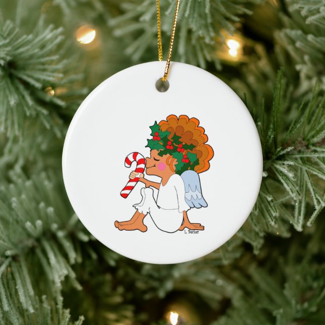 Adorno De Cerámica Navidades personalizados Ángel con cano cane (Árbol)